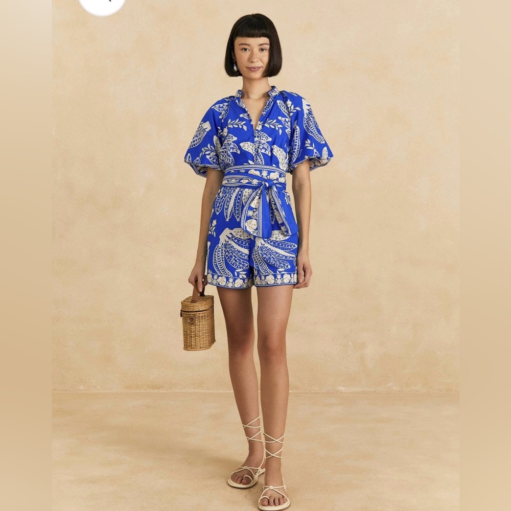 Farm Rio blue lace banana romper Small NWT